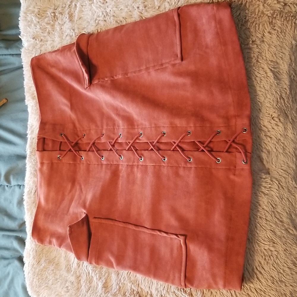 Womens mini skirt red crossing detailed size M